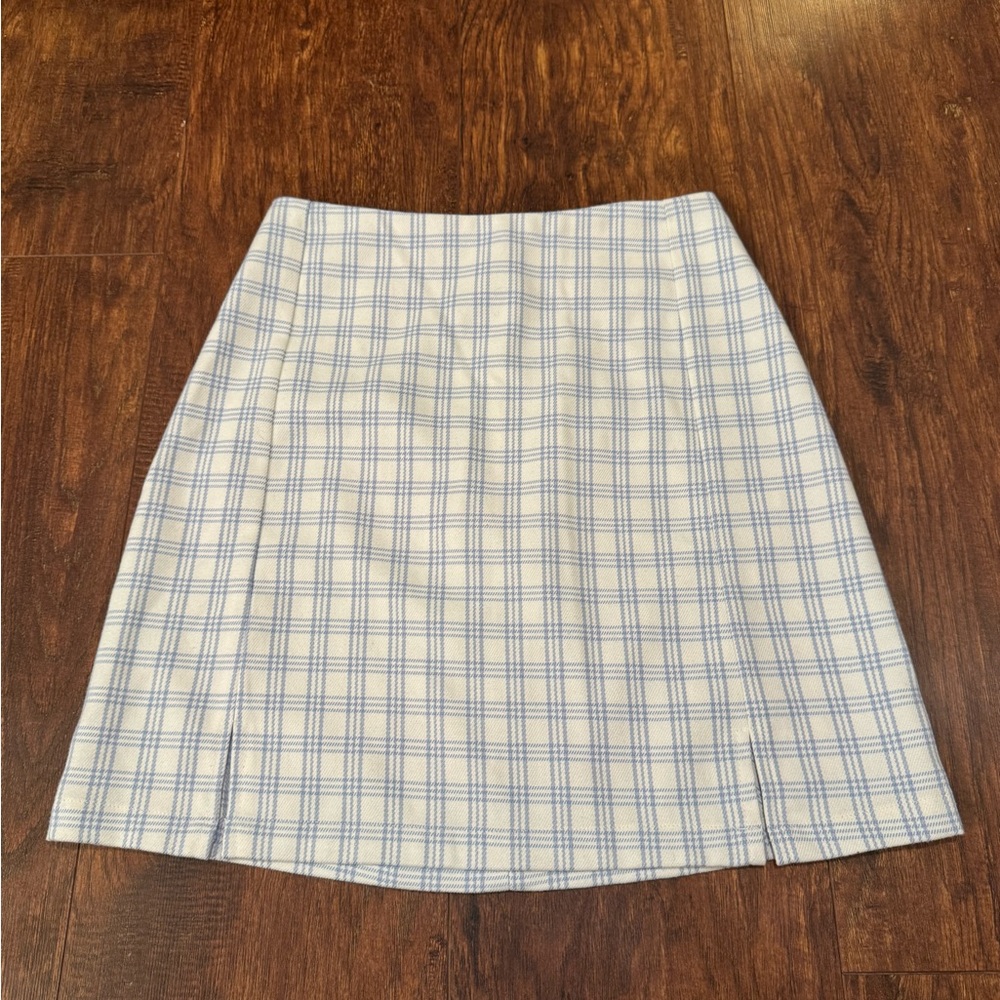 Brandy Melville Cara White and Blue Plaid Mini Skirt | XS